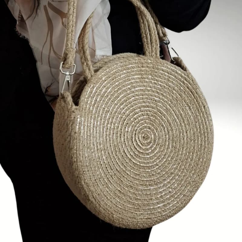 حقيبة يد وكتف دائرية من القش للنساء - حجم متوسط 