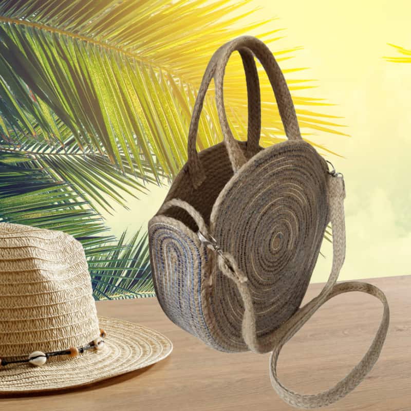 حقيبة يد وكتف دائرية من القش للنساء 