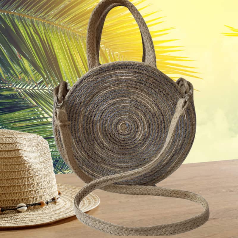 حقيبة يد وكتف دائرية من القش للنساء 