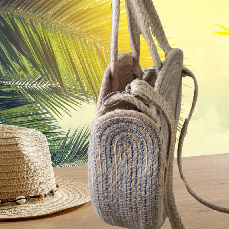 حقيبة يد وكتف دائرية من القش للنساء 