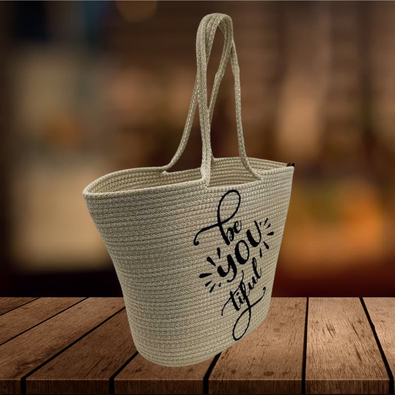 Summer Straw Beach Bag with Printed Design – Women’s Hand and Shoulder Bag