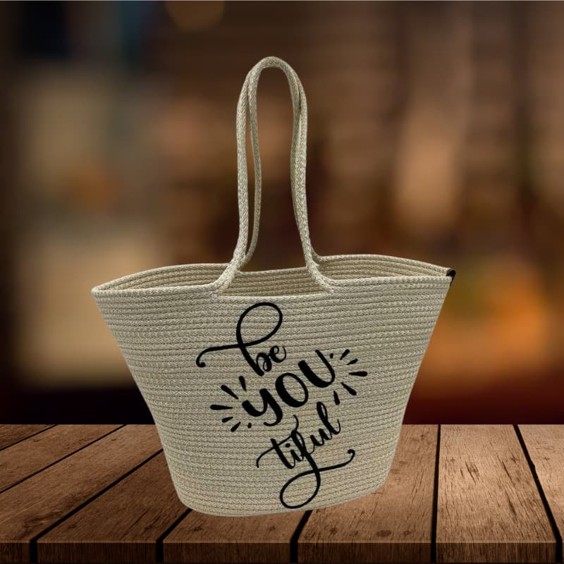 Summer Straw Beach Bag with Printed Design – Women’s Hand and Shoulder Bag