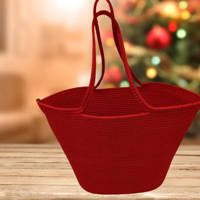Red Straw Beach Bag with Printed Design – Women’s Hand and Shoulder Bag