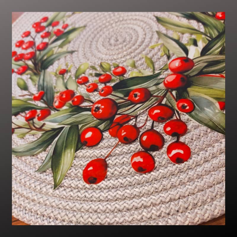 طقم مفارش سفرة رمادية بنقشة مطبوعة، مكون من 6 قطع