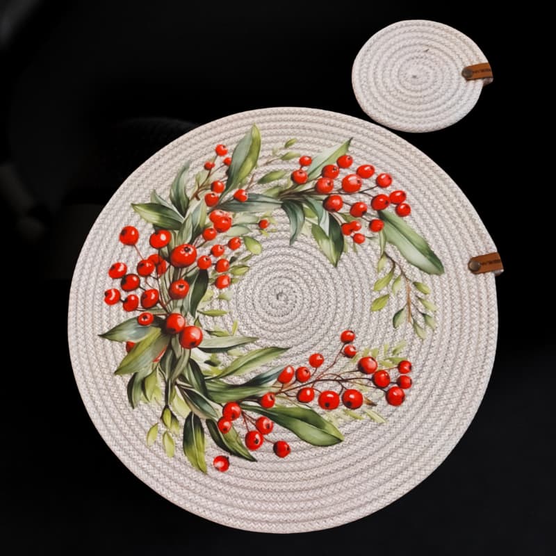 طقم مفارش سفرة رمادية بنقشة مطبوعة، مكون من 6 قطع