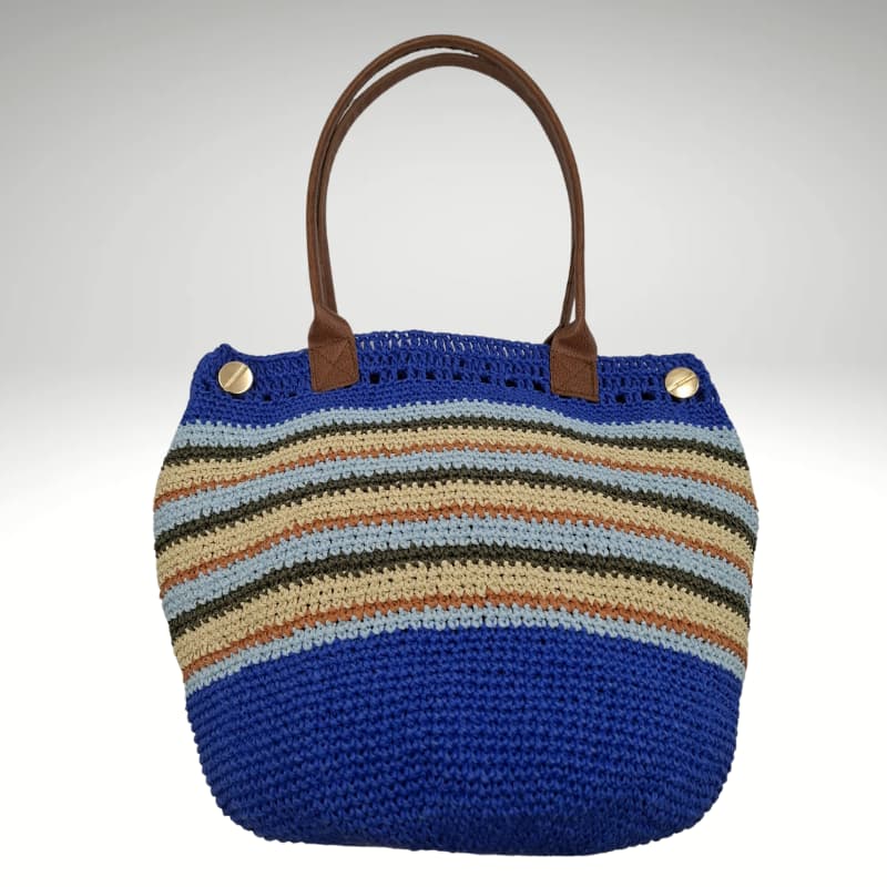 حقيبة كتف صيفية مخططة من القش من NVsisters Marina Blue