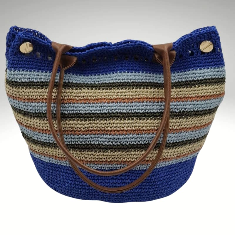 حقيبة كتف صيفية مخططة من القش من NVsisters Marina Blue
