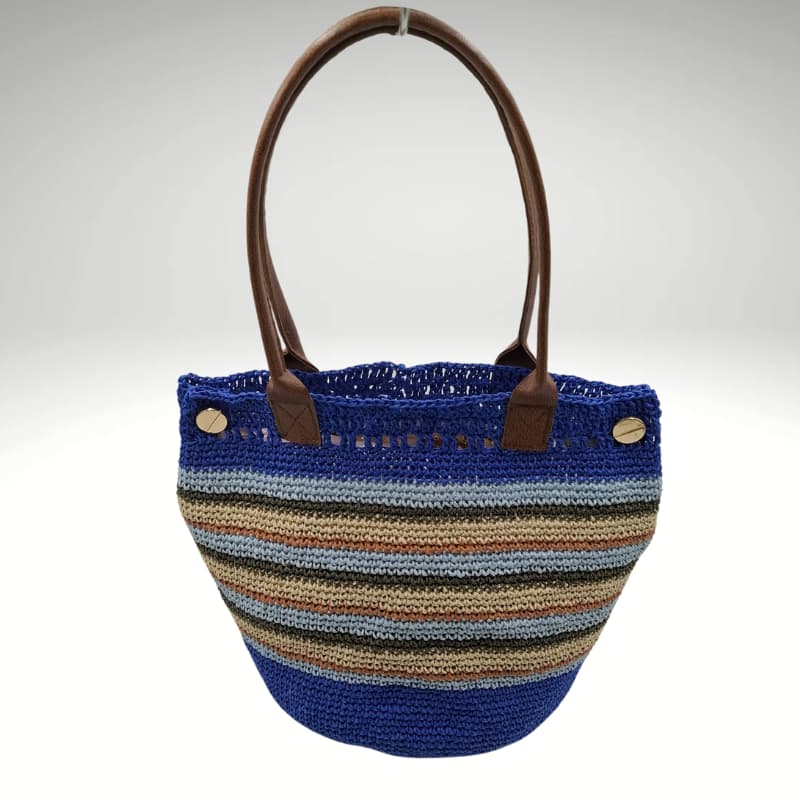 حقيبة كتف صيفية مخططة من القش من NVsisters Marina Blue