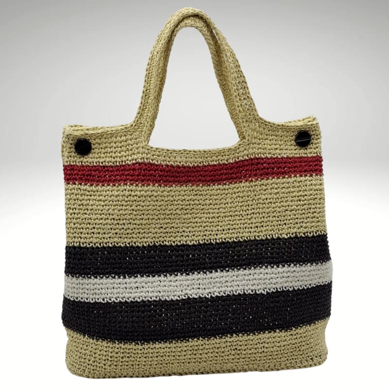 حقيبة كتف نسائية صيفية من إن في سيسترز بنقشة قش باللون الأسود والأبيض والأحمر