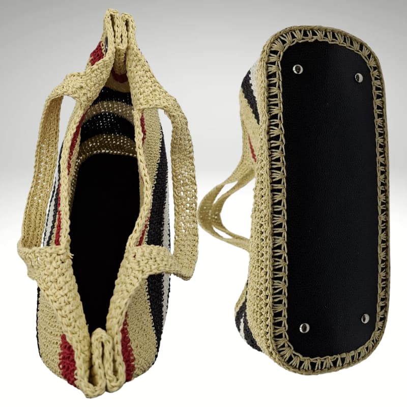 حقيبة كتف نسائية صيفية من إن في سيسترز بنقشة قش باللون الأسود والأبيض والأحمر