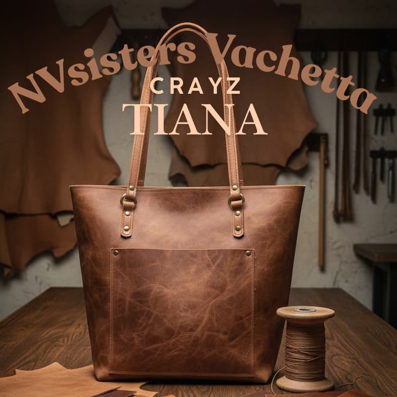 حقيبة NVsisters Vachetta Tote – Crazy Tiana جلد طبيعي بلون بني فاتح