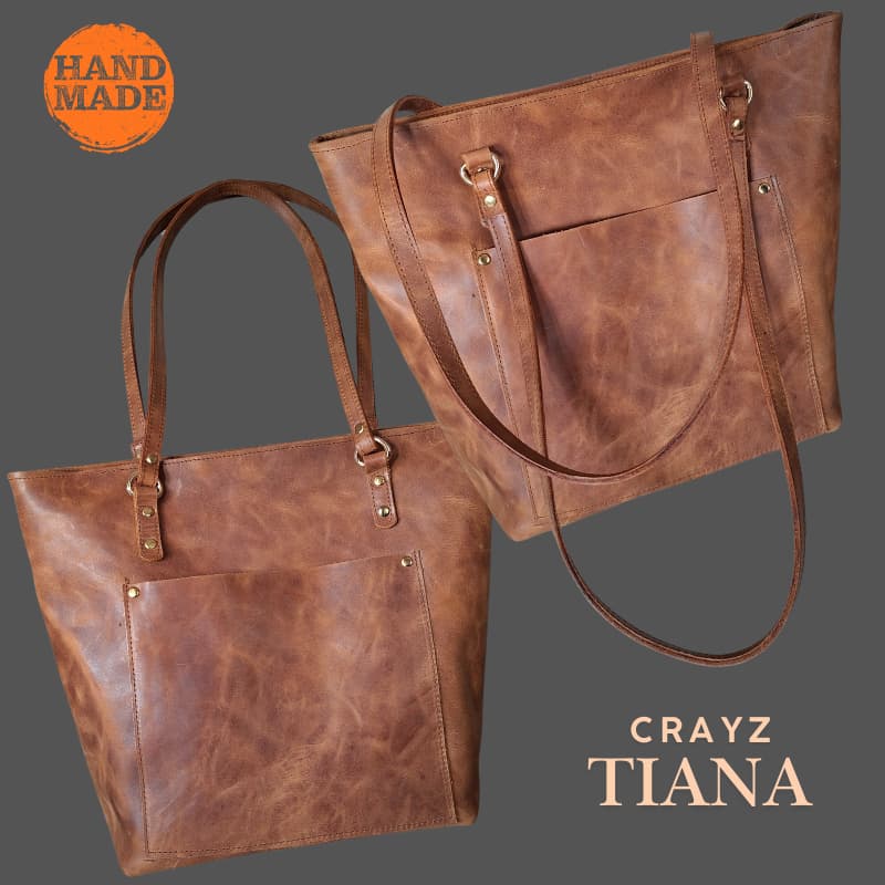 حقيبة NVsisters Vachetta Tote – Crazy Tiana جلد طبيعي بلون بني فاتح