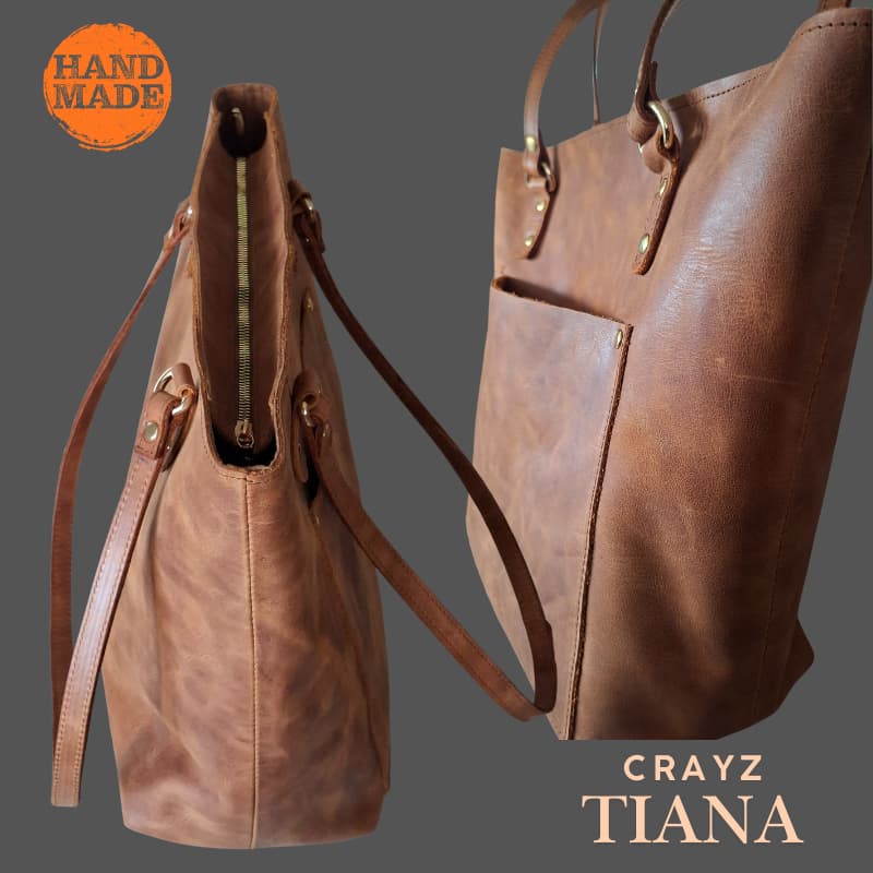 حقيبة NVsisters Vachetta Tote – Crazy Tiana جلد طبيعي بلون بني فاتح