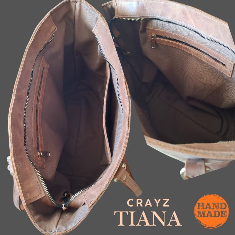 حقيبة NVsisters Vachetta Tote – Crazy Tiana جلد طبيعي بلون بني فاتح