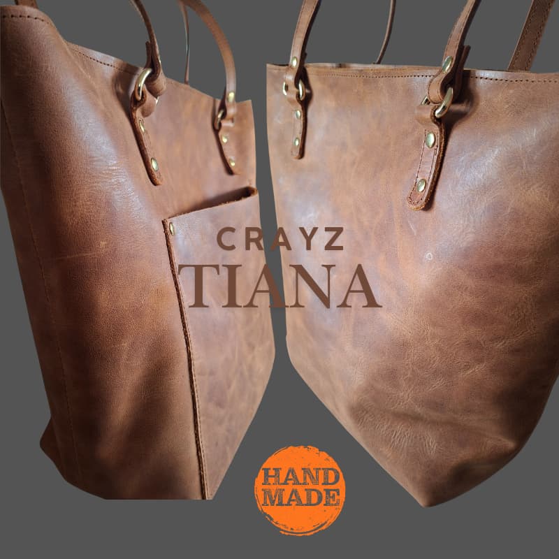 حقيبة NVsisters Vachetta Tote – Crazy Tiana جلد طبيعي بلون بني فاتح