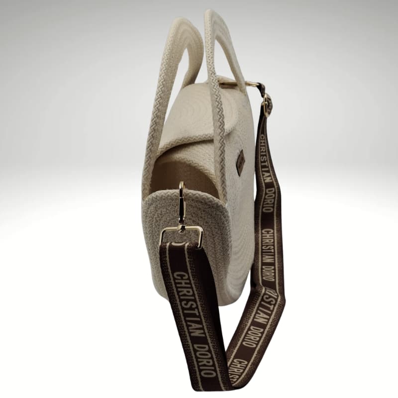 حقيبة يد وكتف دائرية بلون كريمي فاتح من NVisters بمقبض بني