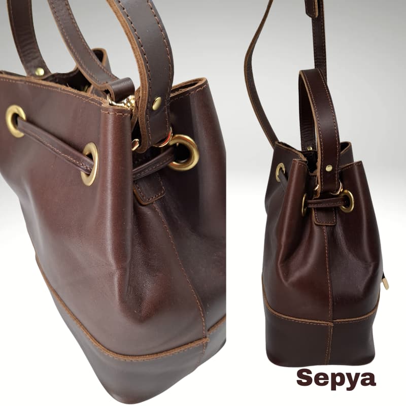 حقيبة NVisters المصنوعة يدويًا من جلد سيبيا الأصلي باللون البني الداكن