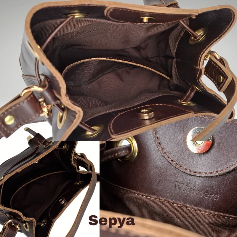 حقيبة NVisters المصنوعة يدويًا من جلد سيبيا الأصلي باللون البني الداكن