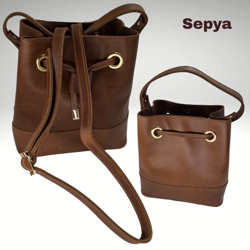 حقيبة NVisters المصنوعة يدويًا من جلد سيبيا الأصلي باللون البني