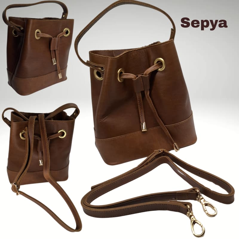 حقيبة NVisters المصنوعة يدويًا من جلد سيبيا الأصلي باللون البني