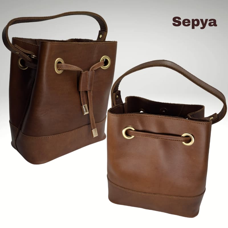 حقيبة NVisters المصنوعة يدويًا من جلد سيبيا الأصلي باللون البني