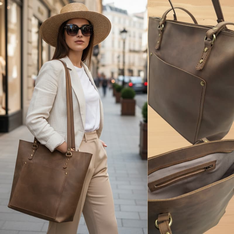 حقيبة يد من جلد فاشيتا كريزي هورس - حقيبة كتف من الجلد الطبيعي