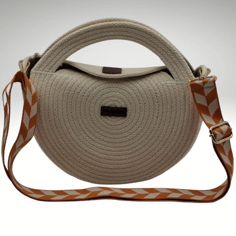 حقيبة يد وكتف صيفية صغيرة مستديرة بلون كريمي فاتح من NVisters بمقبض برتقالي