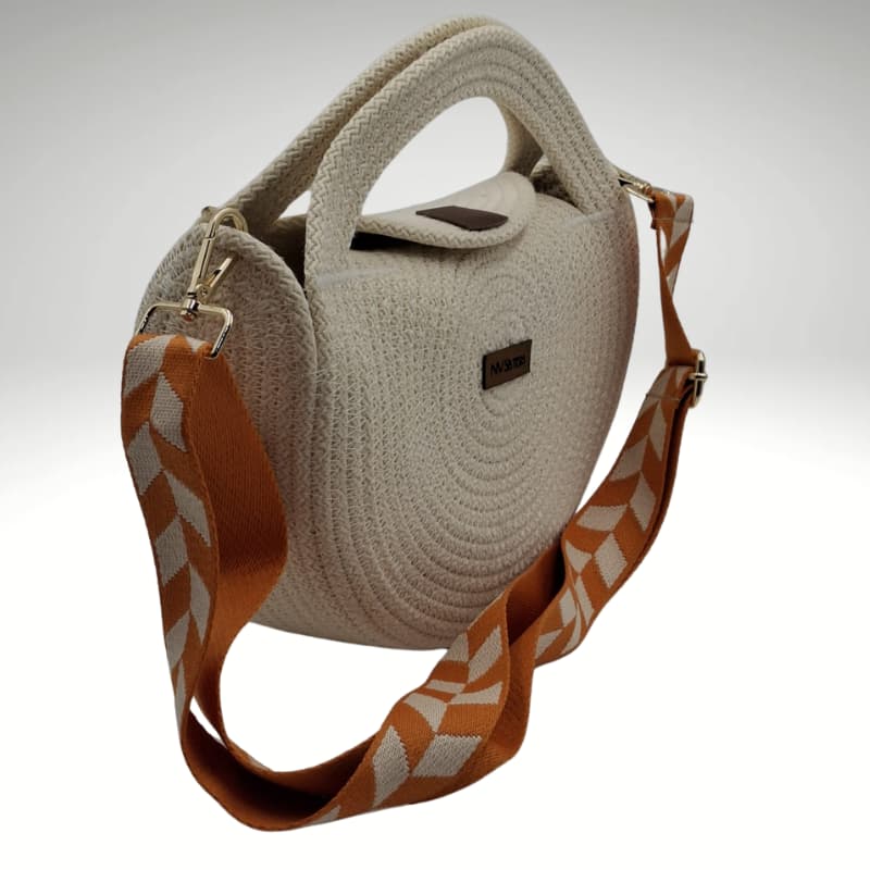 حقيبة يد وكتف صيفية صغيرة مستديرة بلون كريمي فاتح من NVisters بمقبض برتقالي