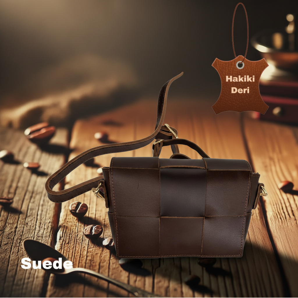 حقيبة NVsisters المصنوعة يدويًا من جلد الغزال الأصلي باللون البني الداكن