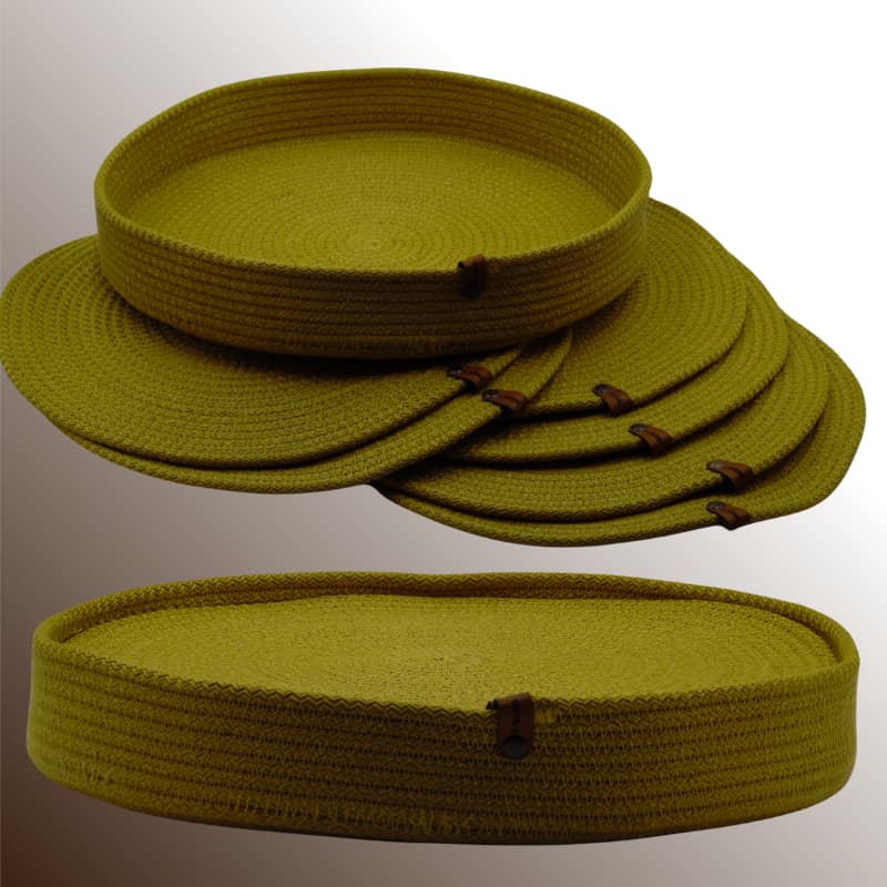 طقم مفارش طعام من 7 قطع باللون الأصفر الخردلي مع سلة تكفي 6 أشخاص