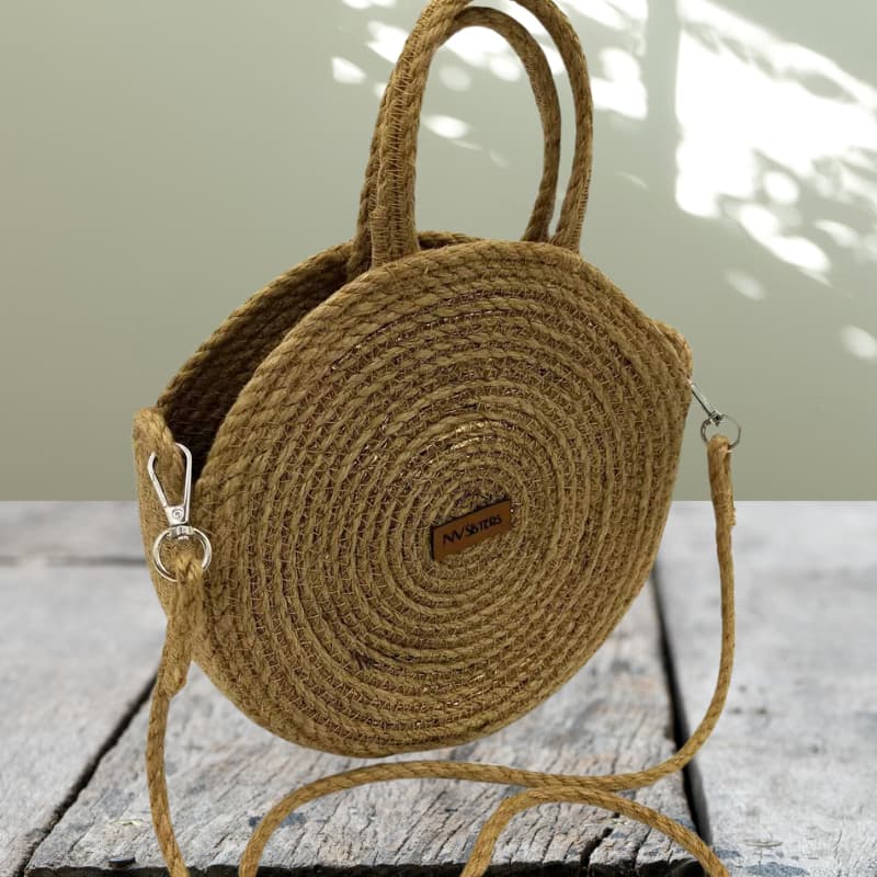 حقيبة يد وكتف صغيرة مستديرة من القش للنساء