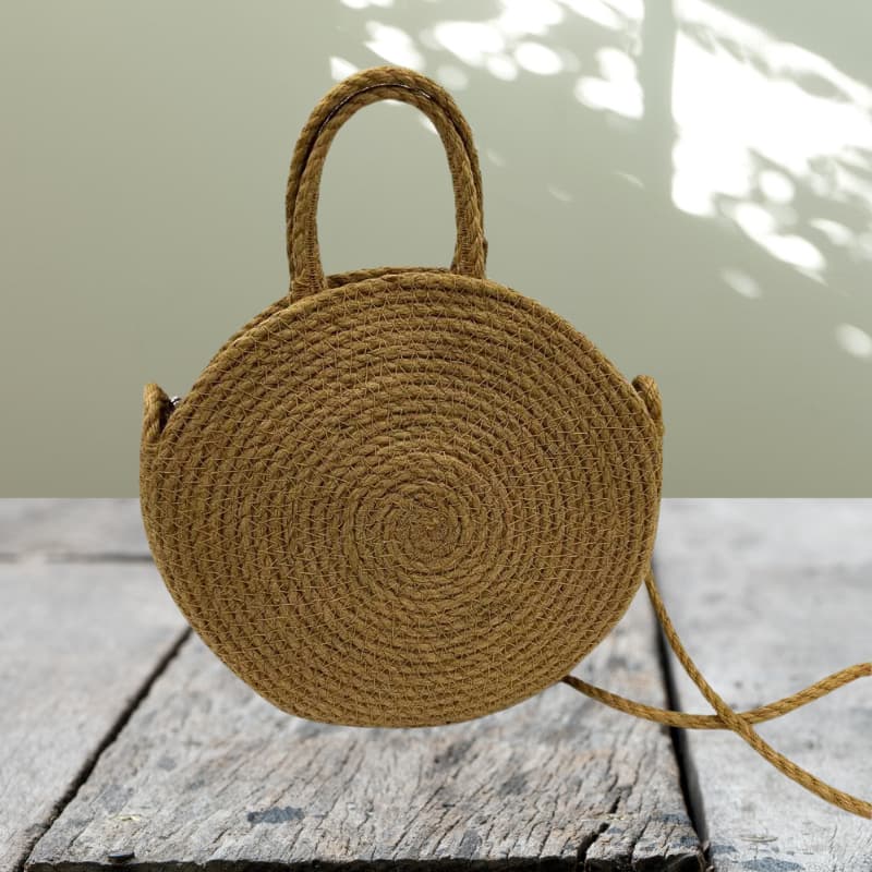 حقيبة يد وكتف صغيرة مستديرة من القش للنساء