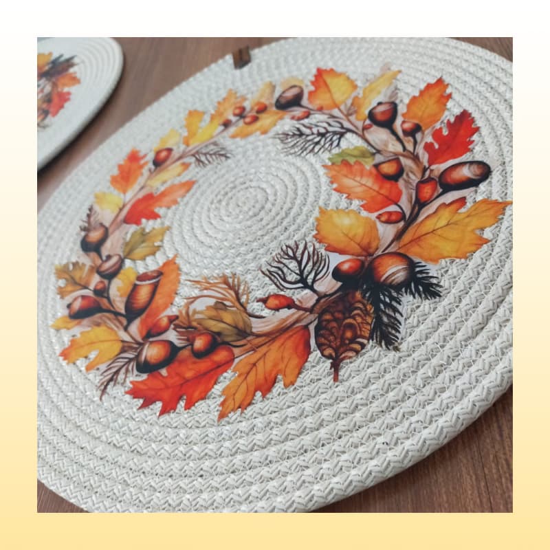 طقم مفارش طاولة من 6 قطع بنقشة مطبوعة باللون الكريمي الفاتح