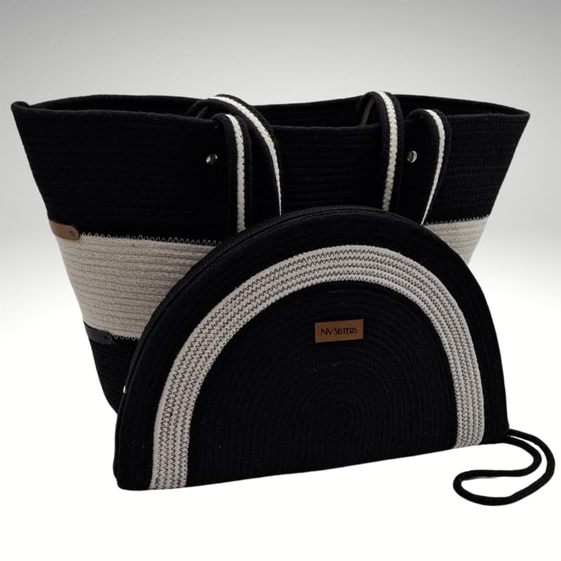 طقم حقائب القش من إن في سيسترز - حقيبة شاطئ وحقيبة يد (طقم من قطعتين)