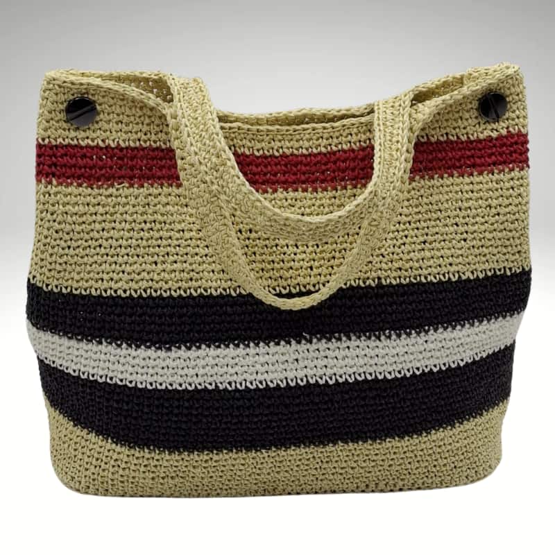 حقيبة كتف نسائية صيفية من إن في سيسترز بنقشة قش باللون الأسود والأبيض والأحمر