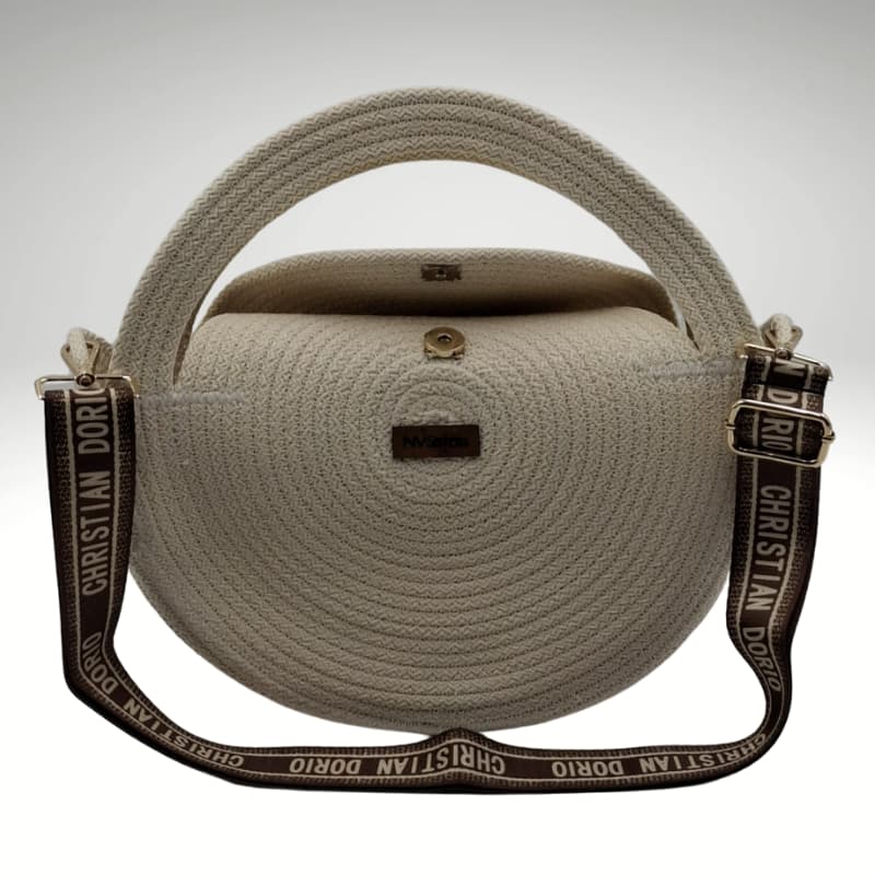 حقيبة يد وكتف دائرية بلون كريمي فاتح من NVisters بمقبض بني