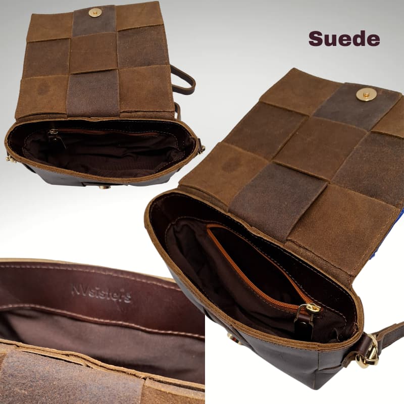 حقيبة NVsisters المصنوعة يدويًا من جلد الغزال الأصلي باللون البني الداكن