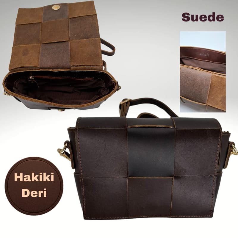 حقيبة NVsisters المصنوعة يدويًا من جلد الغزال الأصلي باللون البني الداكن