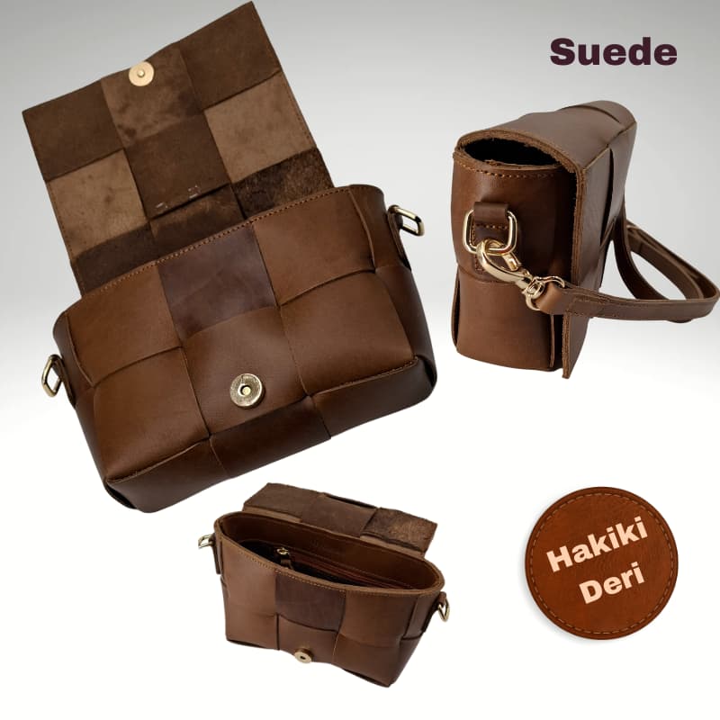 حقيبة NVsisters المصنوعة يدويًا من جلد الغزال الأصلي باللون البني