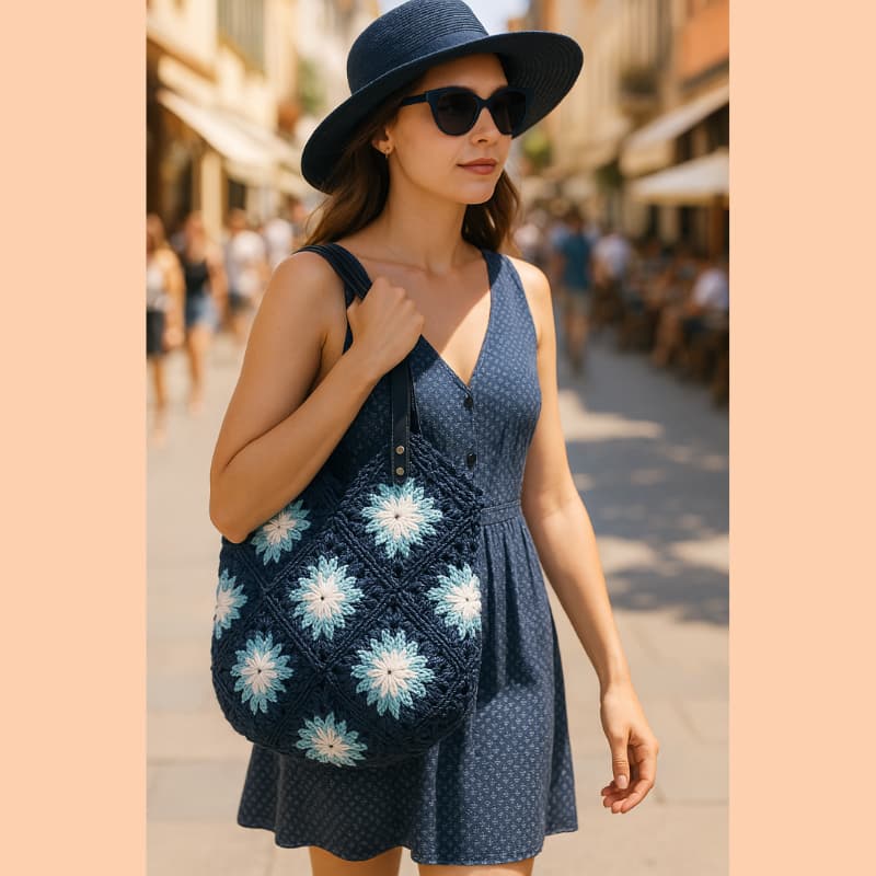 حقيبة كتف نسائية صيفية من القش بنقشة بحرية من NVsisters